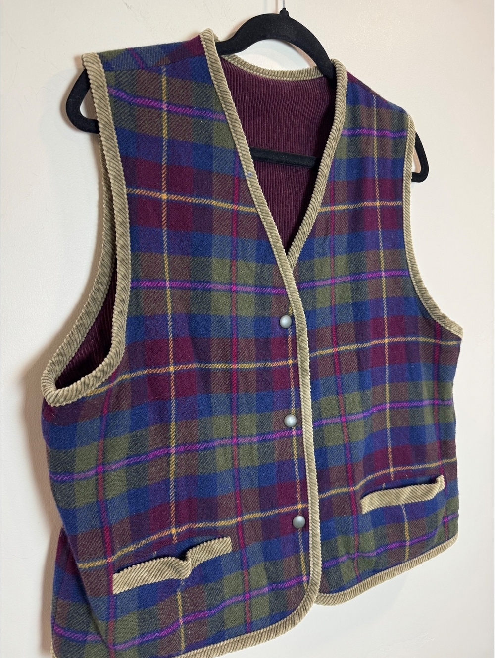 VTG PENDLETON Knockabout Reversible Plum Corduroy & Tartan Wool Plaid Vest